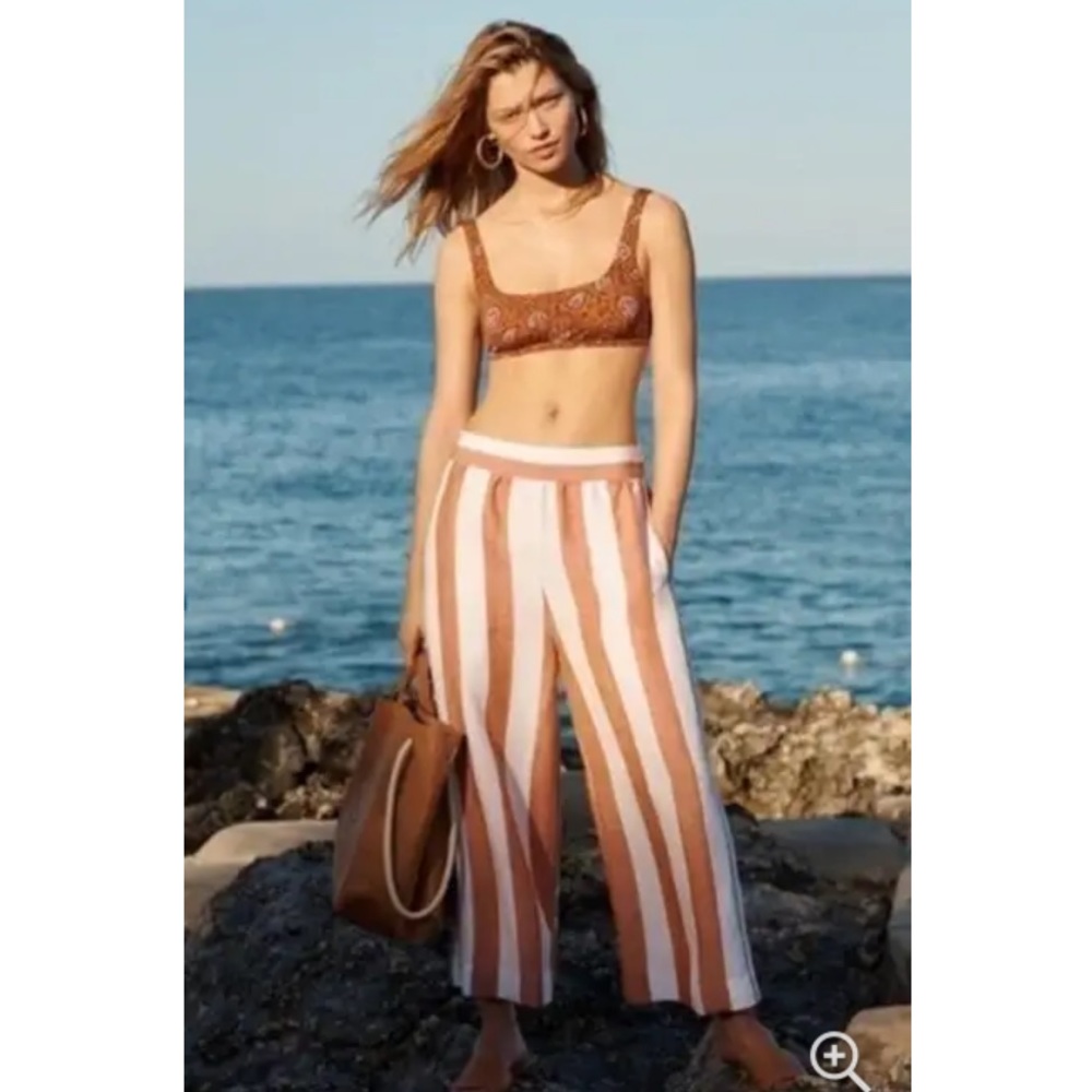 Madewell pull on wide leg pink and white striped pants size M
